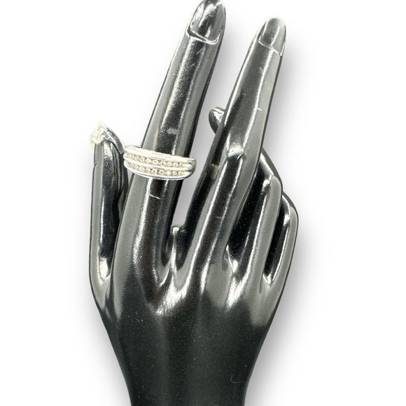 Diamond Ring Double Cluster Sterling Silver Statement "Mom" Carved Open Heart 7 - Picture 1 of 12